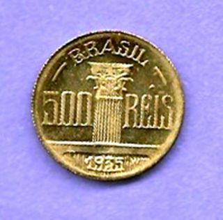 1935 Brazil 500 Reis Uncirculated,  Diego Antonio Feijo,  Aluminum - Bronze K - 54 2