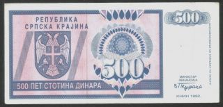 Serbian Krajina - Knin (croatia),  500 Dinara 1992.  P - R4,  Xf