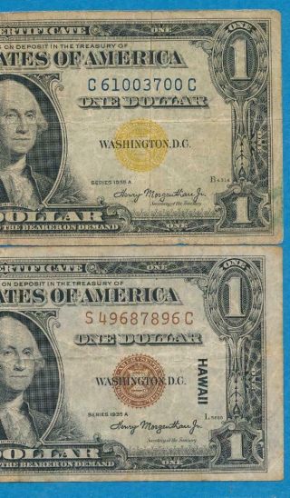 $1.  00 1935 - A Hawaii & $1.  00 1935 - A North Africa Wwii Issue Silver Certificates