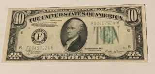 1934b Us Ten Dollar $10 Federal Reserve Note