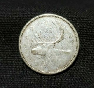1961 Canada 25 Cents Silver Coin " We Combine "