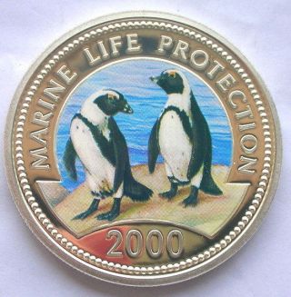 Somalia 2000 Penguins 250 Shillings Colour Silver Coin,  Proof