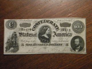 1864 Confederate States Of America $100 Note