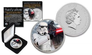 2018 Niue 1 Oz Silver Bu Star Wars Stormtrooper Coin With Darth Vader Backdrop