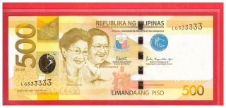 Lg 333333 2018 F Philippines 500 Peso Ngc Duterte & Espenilla Solid No.  Note Unc
