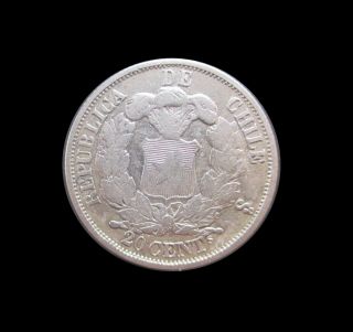 Chile 20 Centavos 1864 Silver Condor Km 135 4001