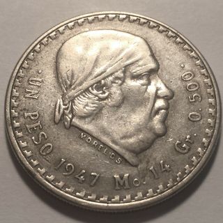 1947 Silver Mexican Un Peso - Old Jose Maria Morelos