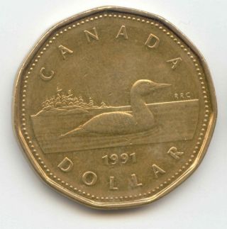 Canada 1991 Loonie Canadian One Dollar 1 Coin $1 Exact Coin Shown