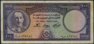 Afghanistan 100 Afghani Banknote,  Kg Md.  Zahir Sha,  1967