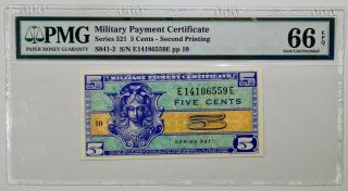 Series 521 5 Cents Military Payment Certificate Certified Pmg Gem Unc 66