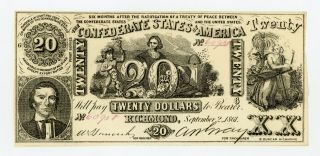 1861 Ct - 20 $20 Confederate States Of America (ctft. ) Note - Civil War Era Au/unc