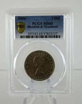 1955 Rhodesia & Nyasaland 2 Shilling Coin Pcgs Ms65,  Population 1,  None Finer