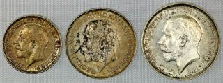 1927 United Kingdom George V Partial Maundy Set Of Three Coins : 4d 3d 2d