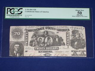 1861 T - 20 $20 Confederate States Of America Confererate Note Pcgs Au 50 C79