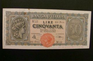 Italy 50 Lire 1944 Crisp Xf