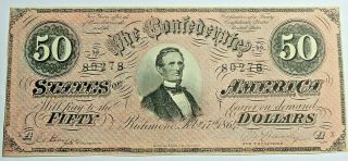 1864 The Confederate States Of America $50 Note/uncirculated