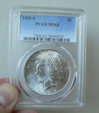 1925 - S Peace Dollar Pcgs Ms63 High End Full White Example.