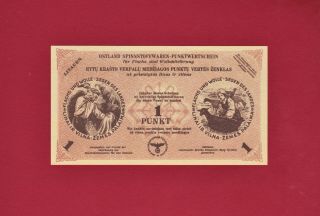Ww2 Litauen - Lithuania German Occupation 1 Punkt 1944 Unc Two - Sides Ratio Note