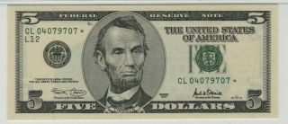 2001 $5 Federal Reserve STAR Note San Francisco FR.  1988 - L PMG Cert CU67 EPQ 3