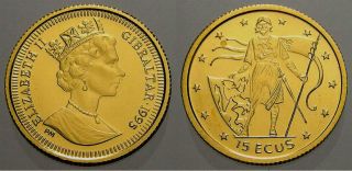 1995 Gibraltar 15 Ecus 1/25 Oz Gold Coin
