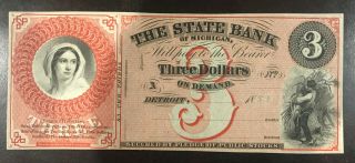 Detroit,  Mi - State Bank Of Michigan $3 1853 (partially Issued - Dated)