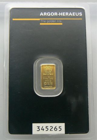 1 Gram Argor - Heraeus Design Gold Bar.  9999 Fine 345265