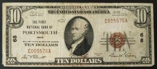 1929 $10 National Currency From The First National Bank Of Portsmouth,  Ohio