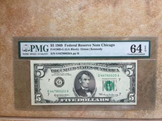 1969 $5 Federal Reserve Note Certified Pmg Choice Unc 64 Epq Old Paper Money