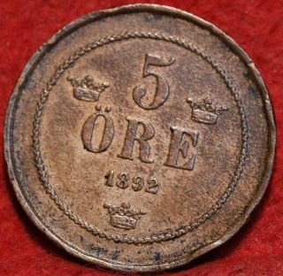 1892 Sweden 5 Ore Foreign Coin 2