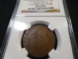 X78 Great Britain North Wales 1793 Conder 1/2 Penny Ngc Ms - 64 Brown