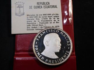 X57 Equatorial Guinea 1970 Silver 200 Pesetas Pres.  Macias Proof W/ Wallet &