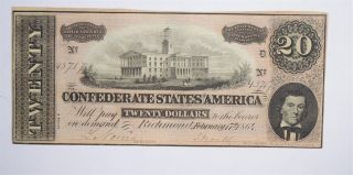 Civil War 1864 $20.  00 Confederate States Horse Blanket Note 729