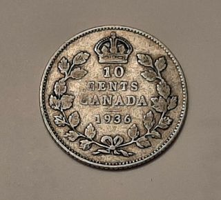 1936 Canada 10 Cents Coin (80 Silver) - King George V