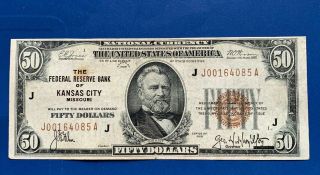 SERIES 1929 $50 FEDERAL RESERVE BANK OF Kansas City VF (more Items This Week) 2