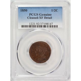 1850 1/2c Braided Hair Half Cent Pcgs Xf Details - Cleaned