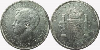 1897 - Sgv Spain/philippines Peso Au 90 Silver Km 154 1 Year Type Xx90