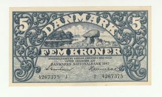 Denmark 5 Kroner 1942 Aunc P30h @