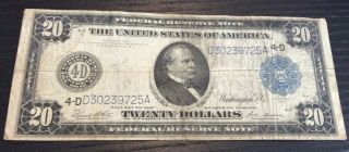 1914 $20 Federal Reserve Note,  Fr - 979,  White/mellon,  Cleveland,  Folded,  Scarce