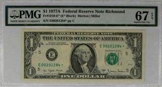 1977 A $1 Federal Reserve Star Note Fr.  1910 - E Richmond Top Pop Pmg 67 Epq (1284)
