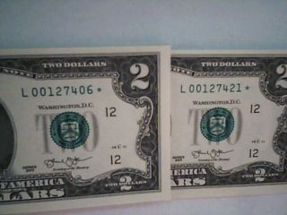 16 Consecutive Uncirculated Numbered $2 Star Notes 2013