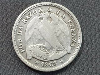 Very Scarce Chile - Silver - Un Decimo - Year 1865 - Rare Date