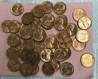 Full Roll (50) 1958 - D Lincoln Wheat Pennies - Ms Red
