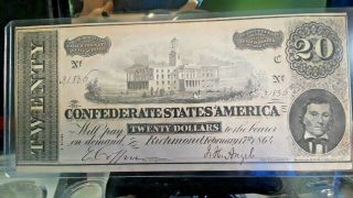 1864 $20 Csa (confederate States Of America) Twenty Dollars Note 31836 Au/bu