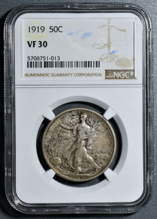 1919 Walking Liberty Silver Half Dollar,  Ngc Certified Vf 30,  Lu1