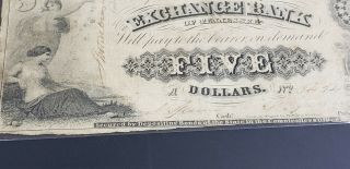 Civil War 1864 Exchange Bank of Tennessee $5 Five Dollars note 5