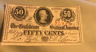 1864 50c Confederate States Richmond Virginia Currency Xf