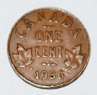 Canada 1936 1 Cent Copper Coin One Canadian Penny