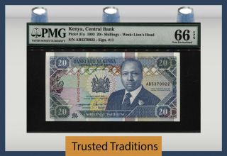 Tt Pk 31a 1993 Kenya 20/ - Shillings " President Moi " Pmg 66 Epq Scarcely Graded