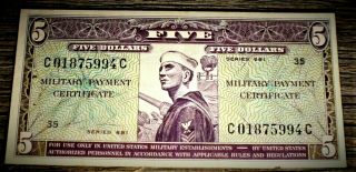 1968 Military Payment Certificate Mpc Series 681 $5 " The Sailor " Usa Military