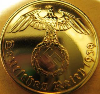 Old German 5 Reichspfennig 1939 Gold Colour Coin Third Reich Eagle Swastika Xxx